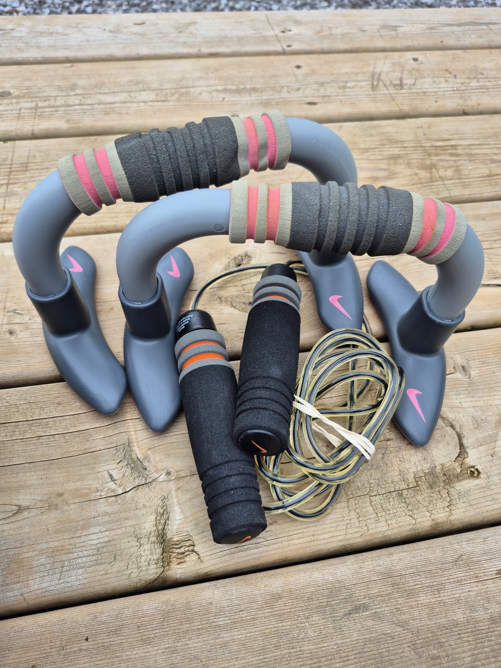 Nike Gray Push-Up Bars with Pink Accents + Nike Jump Rope